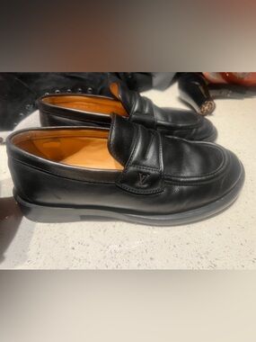 Louis Vuitton Major Black Leather Slip-On Loafers with LV Tab